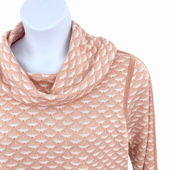 CALVIN KLEIN PEACH & WHITE GEOMETRIC KNIT COWL NECK SWEATER - L - Picture 2 of 5
